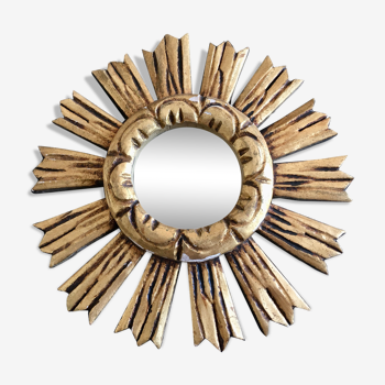 Mirror old sun 1960 wood and gilded plaster 29cm