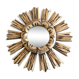 Miroir soleil ancien 1960 bois et plâtre doré 29cm