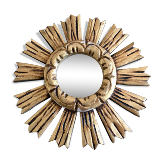 Mirror old sun 1960 wood and gilded plaster 29cm
