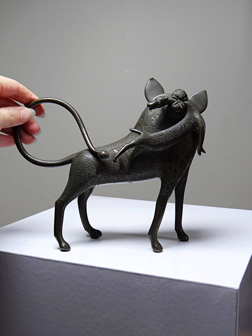 Subject, lion, hyena, Bronze beast from Benin Dahomey Cotonou vintage/antique.