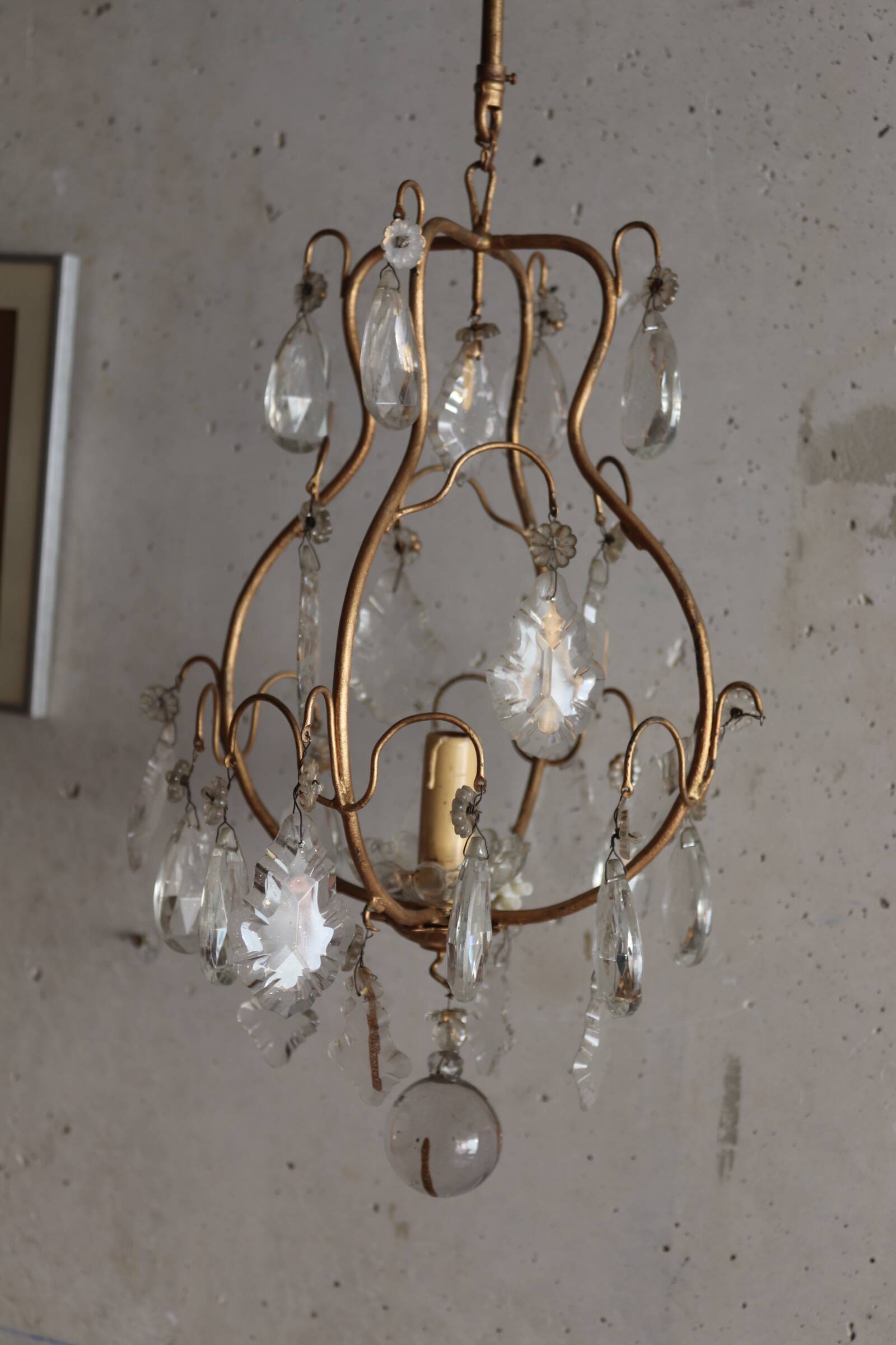 Ancien lustre cage à pampilles en cristal