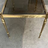 Mid-century Hollywood neoclassical brass and glass side tables or bedside tables from the 1950s, set of 2.