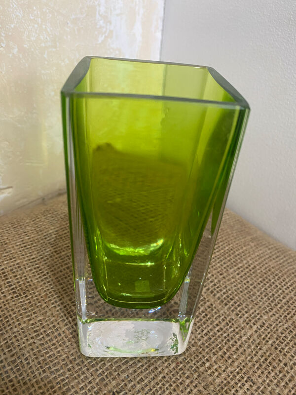 Vase italien vintage en verre sommerso vert – Style Murano – 14 cm – A