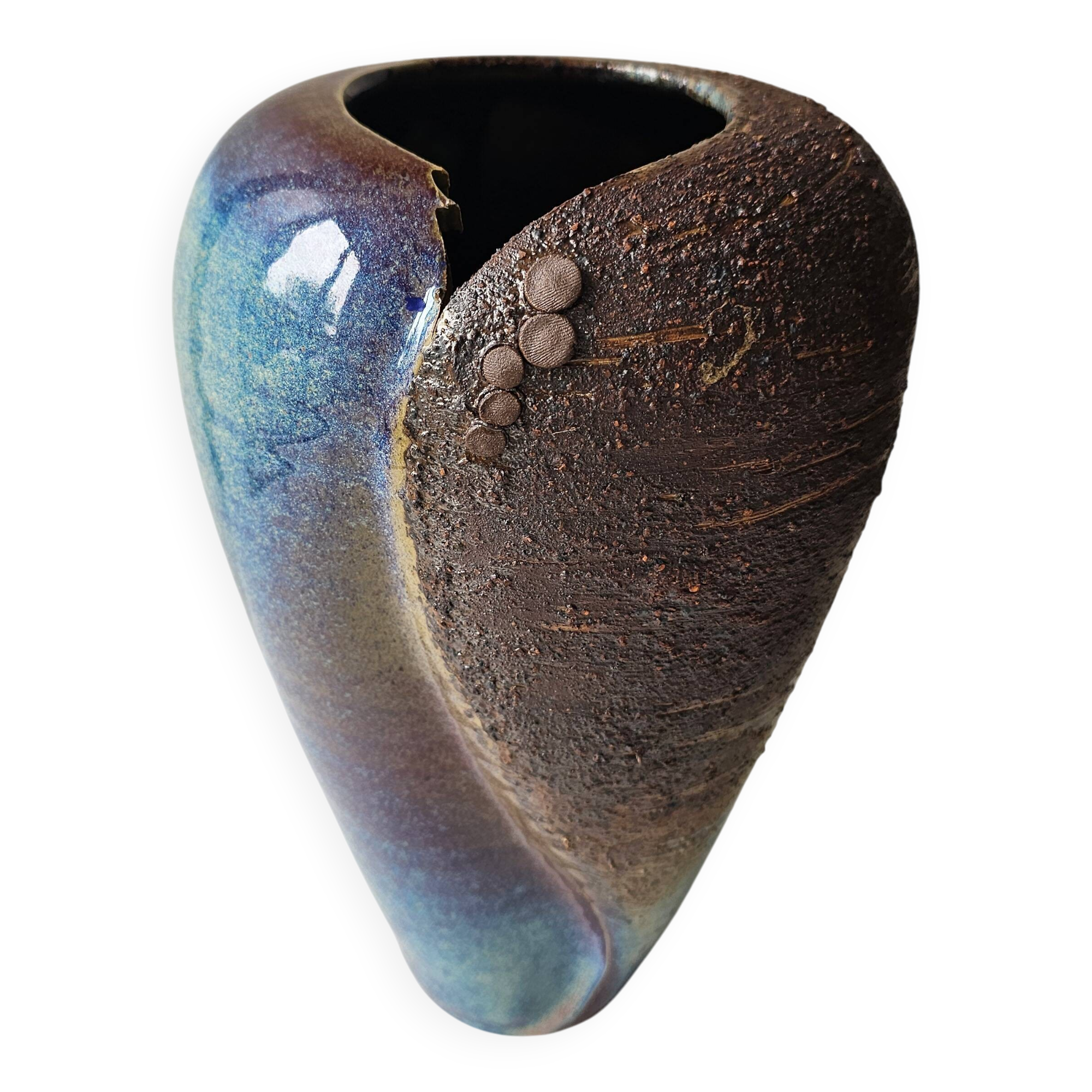 Brutalist ceramic glazed stoneware vase free form (attributed to a & n pinel)