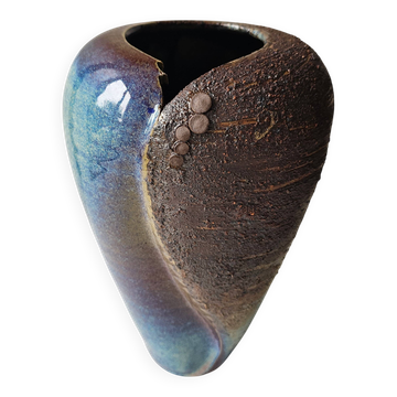 Vase grès émaillé céramique brutaliste forme libre (attribué à a & n pinel)