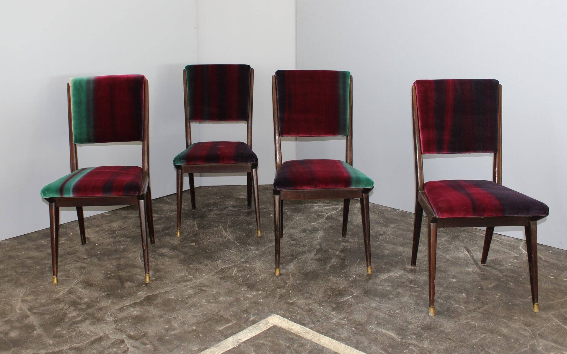 Mid-Century Velvet Dining Chairs, 1950s, Set of 4