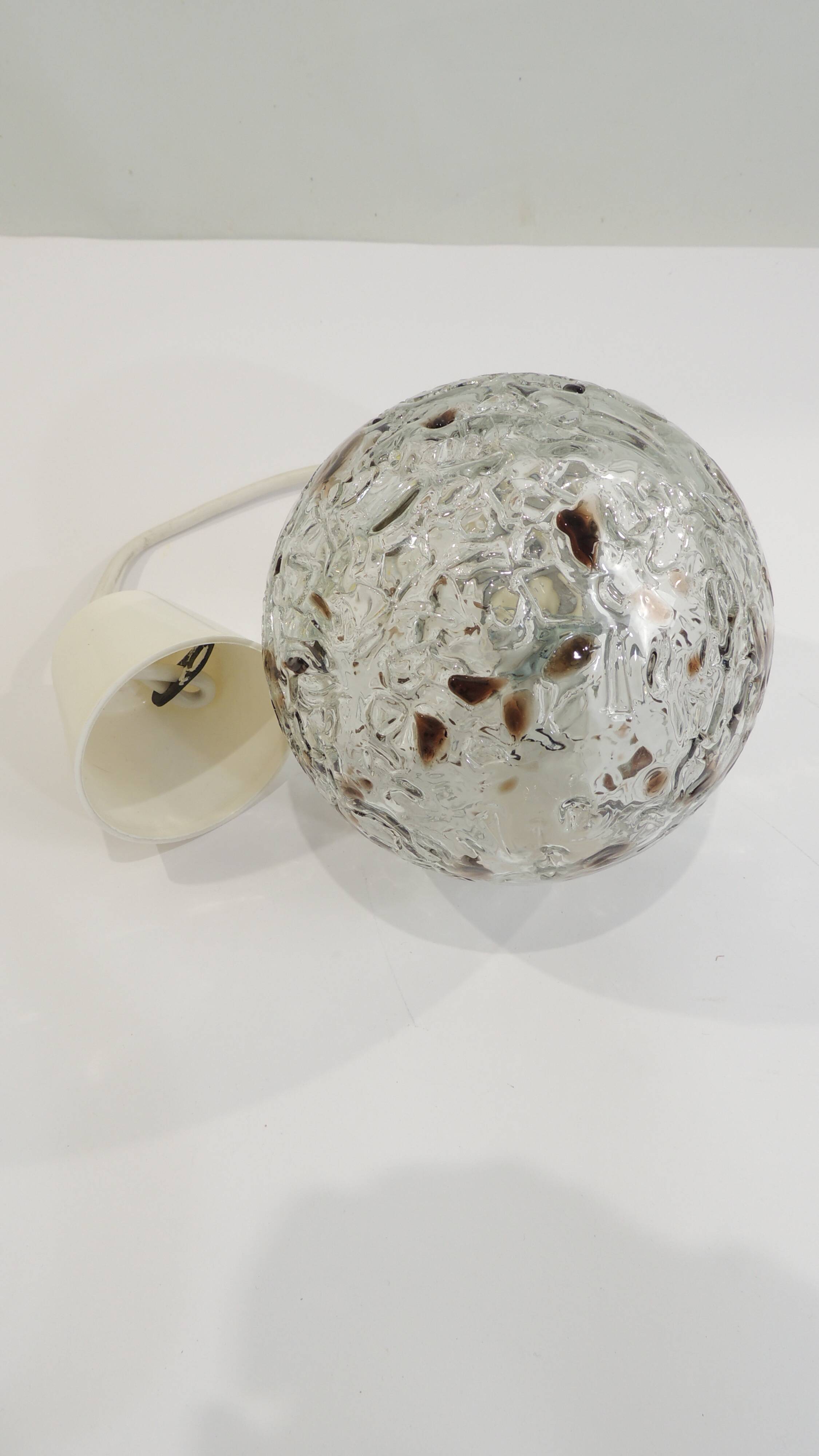 Doria Leuchten pendant lamp, textured Murano glass globe and brass,