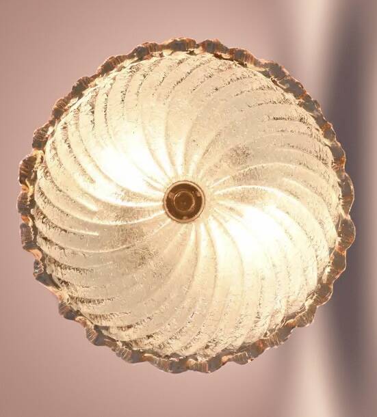 Vintage Italian ceiling light in Murano glass, pink border, diameter 40 cm.