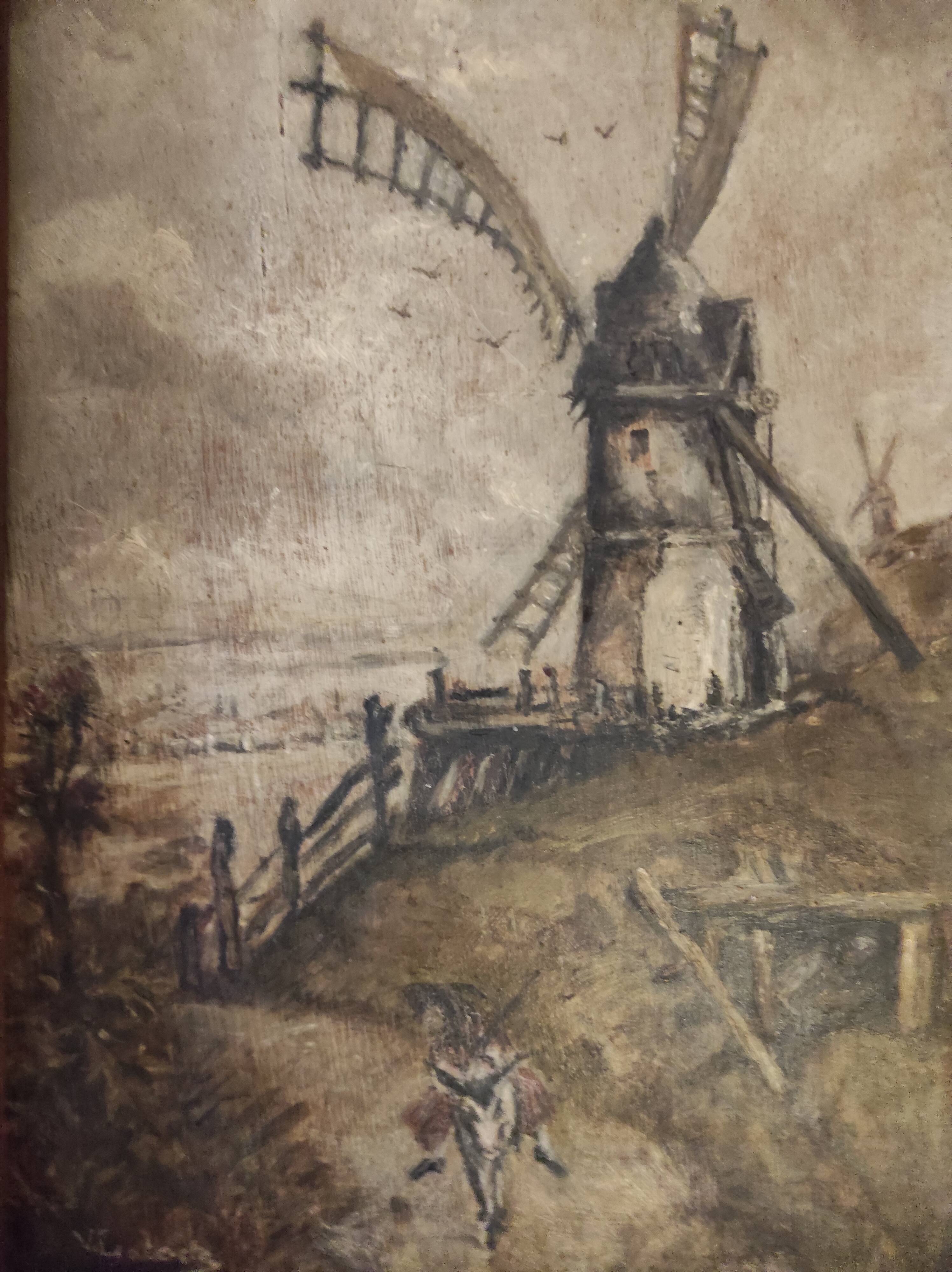 French vintage oil painting about Montmartre in the 17th century, signed Gatacre