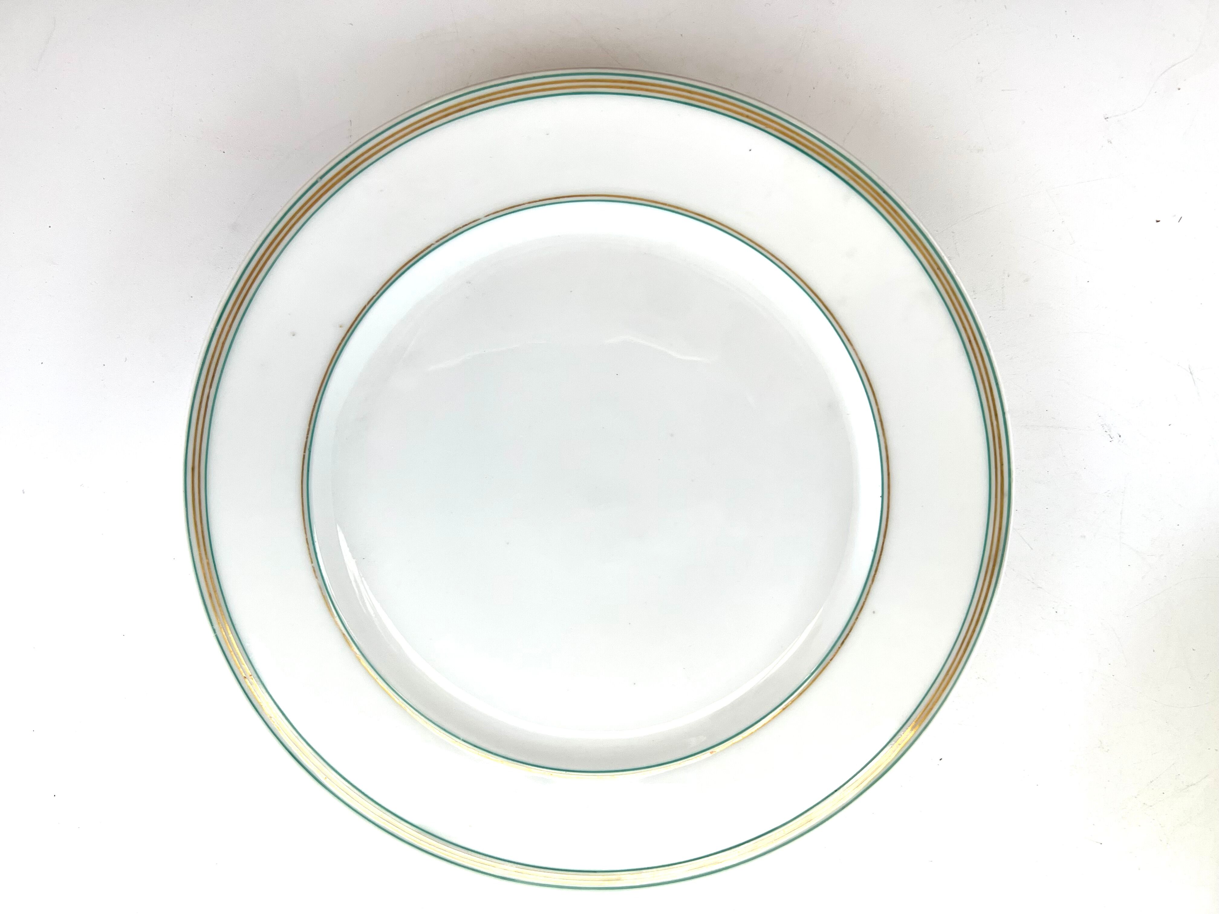 5 assiettes dessert blanche avec liseré vert 19,5cm