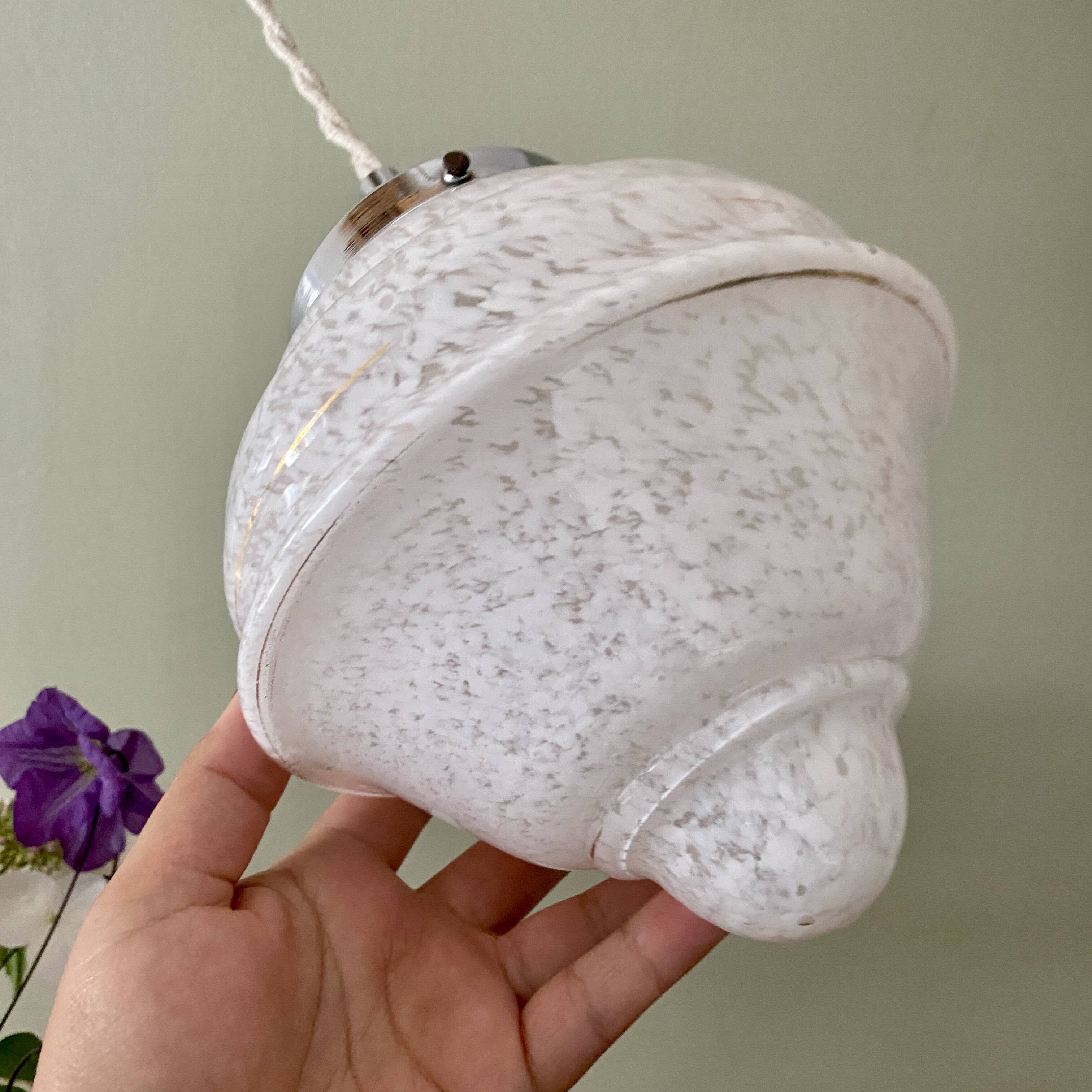 Vintage art deco globe pendant light in white Clichy glass