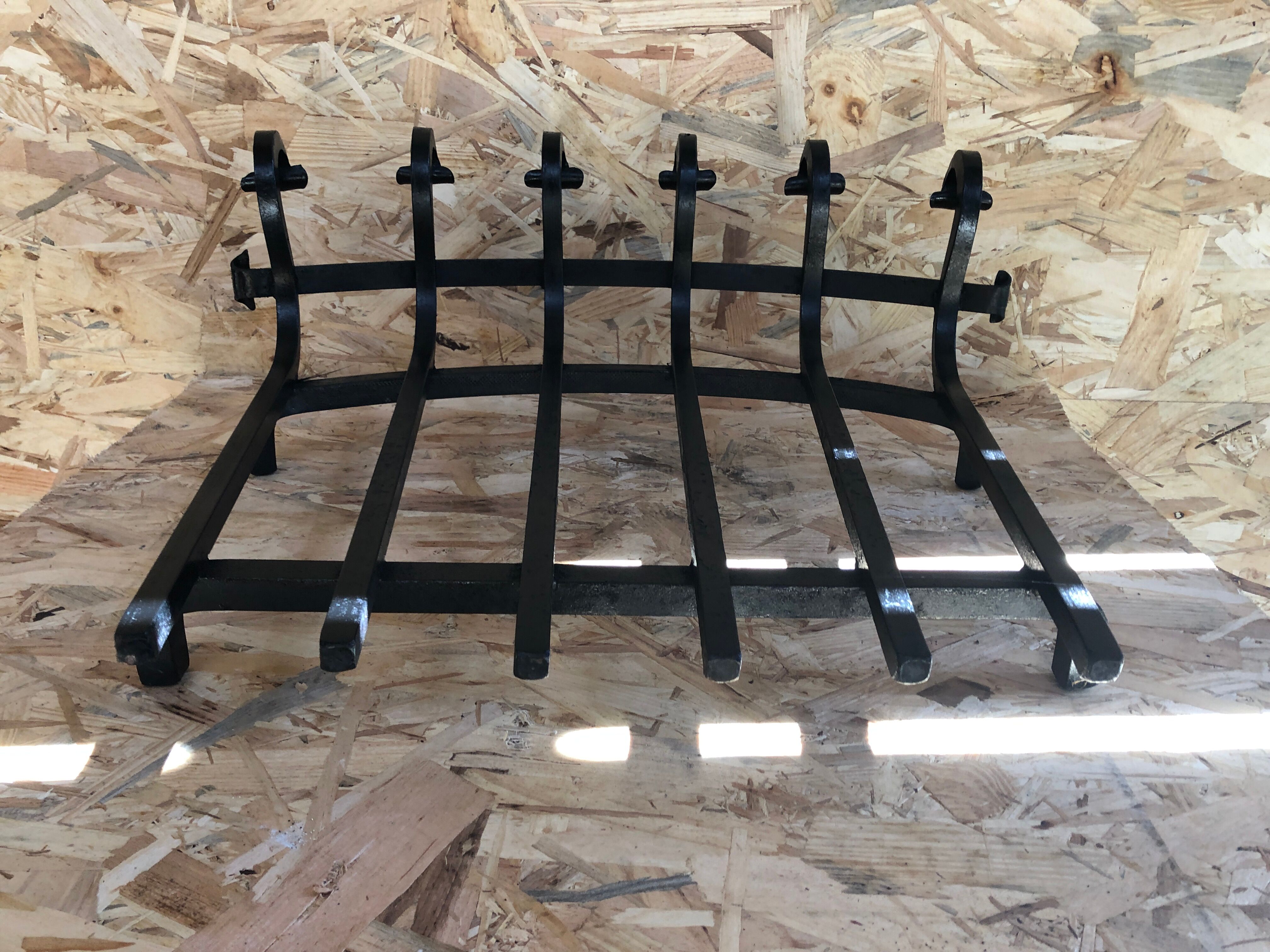 Old door logs grid fireplace fireplace wrought iron black large vintage model