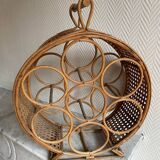 Rattan bottle holder, wood, vintage canework