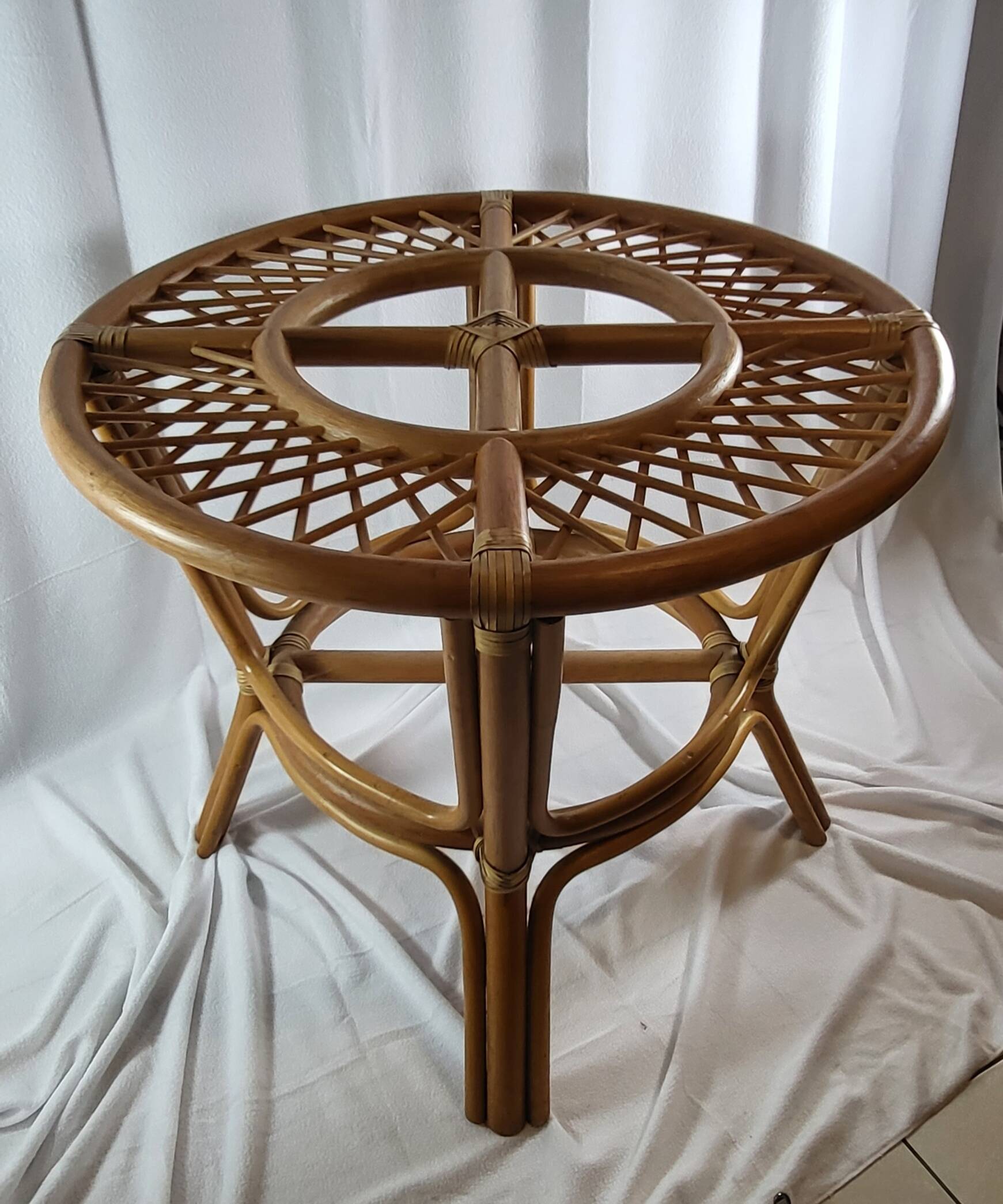 Adrien Audoux, Frida Minet table in rattan with glass top, France.