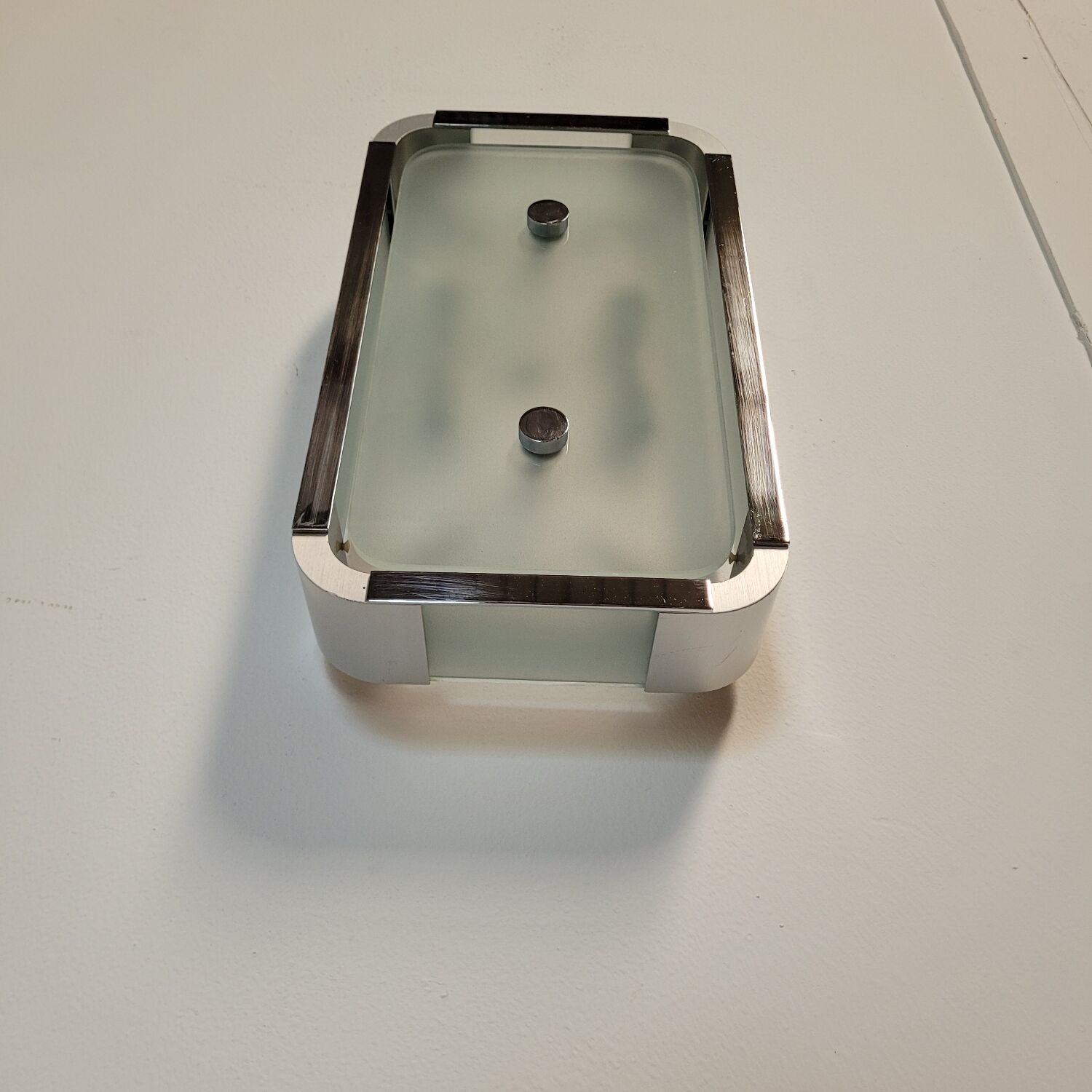 Pair of vintage sandblasted glass and chrome wall lights, 1970s