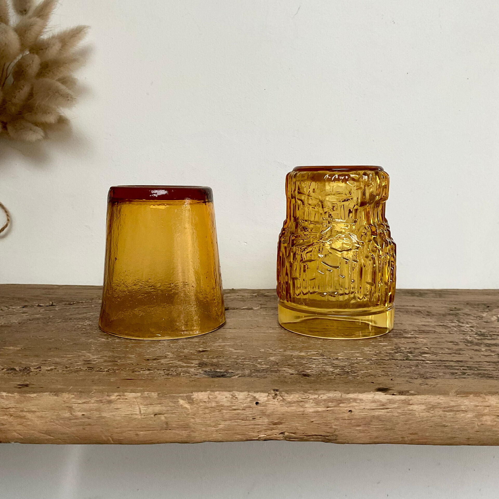 4 mismatched amber glasses
