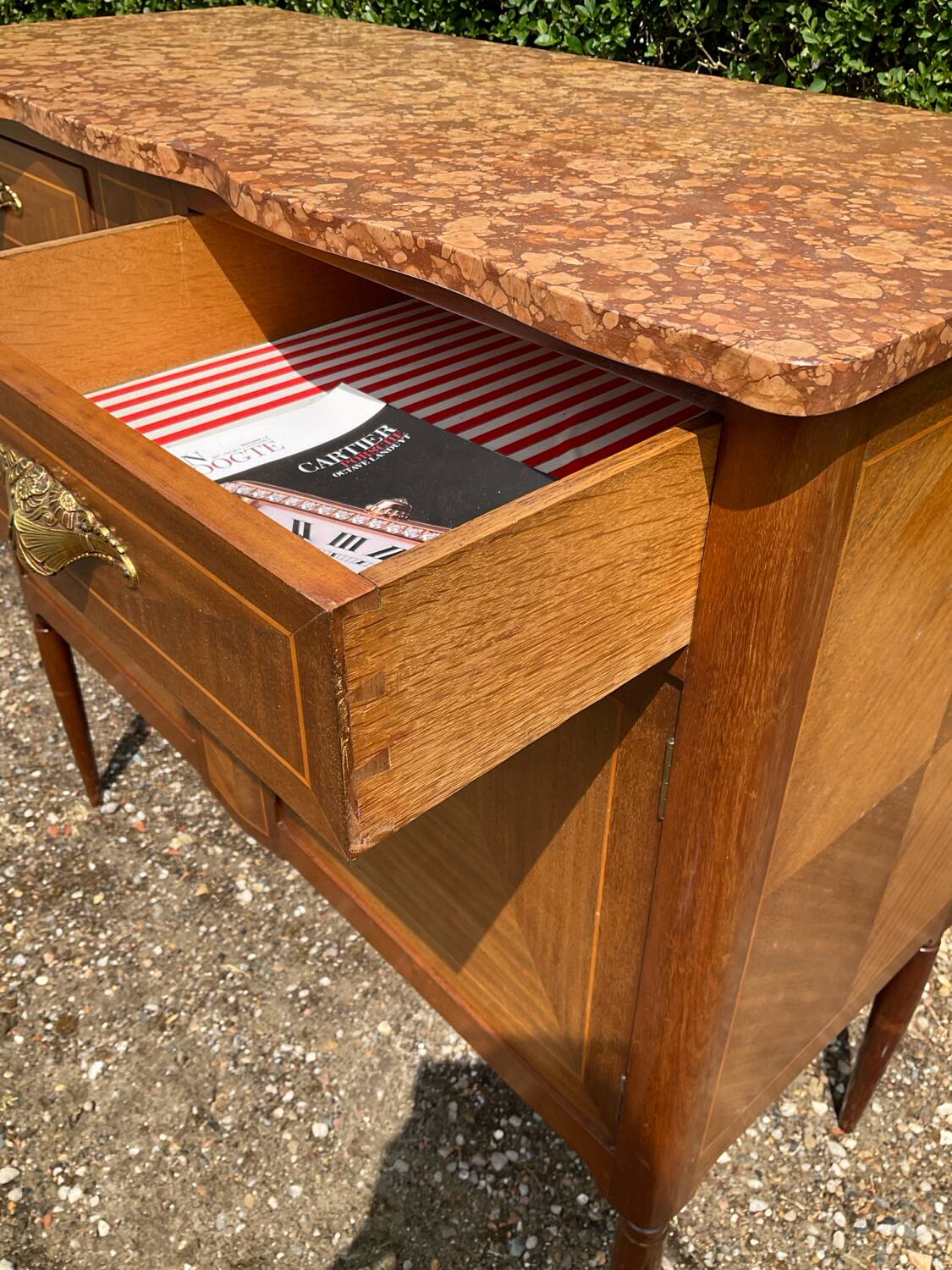 Marquetry and marble sideboard
