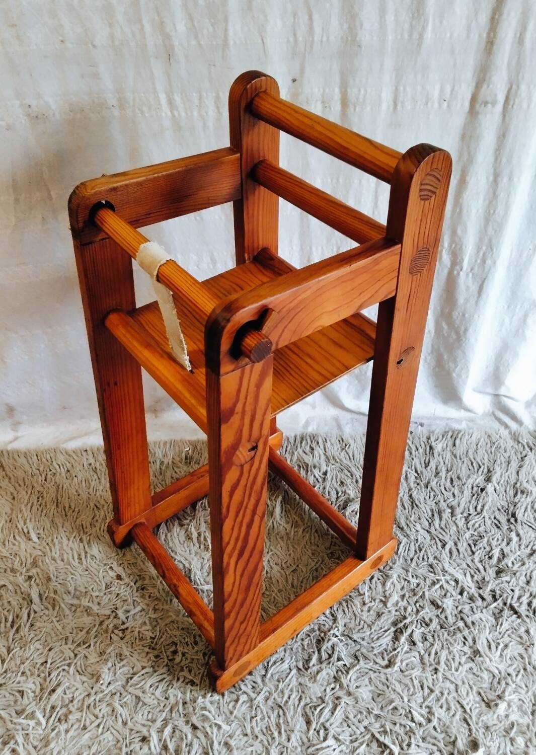 High chair for baby in solid pine - mid 20th century.