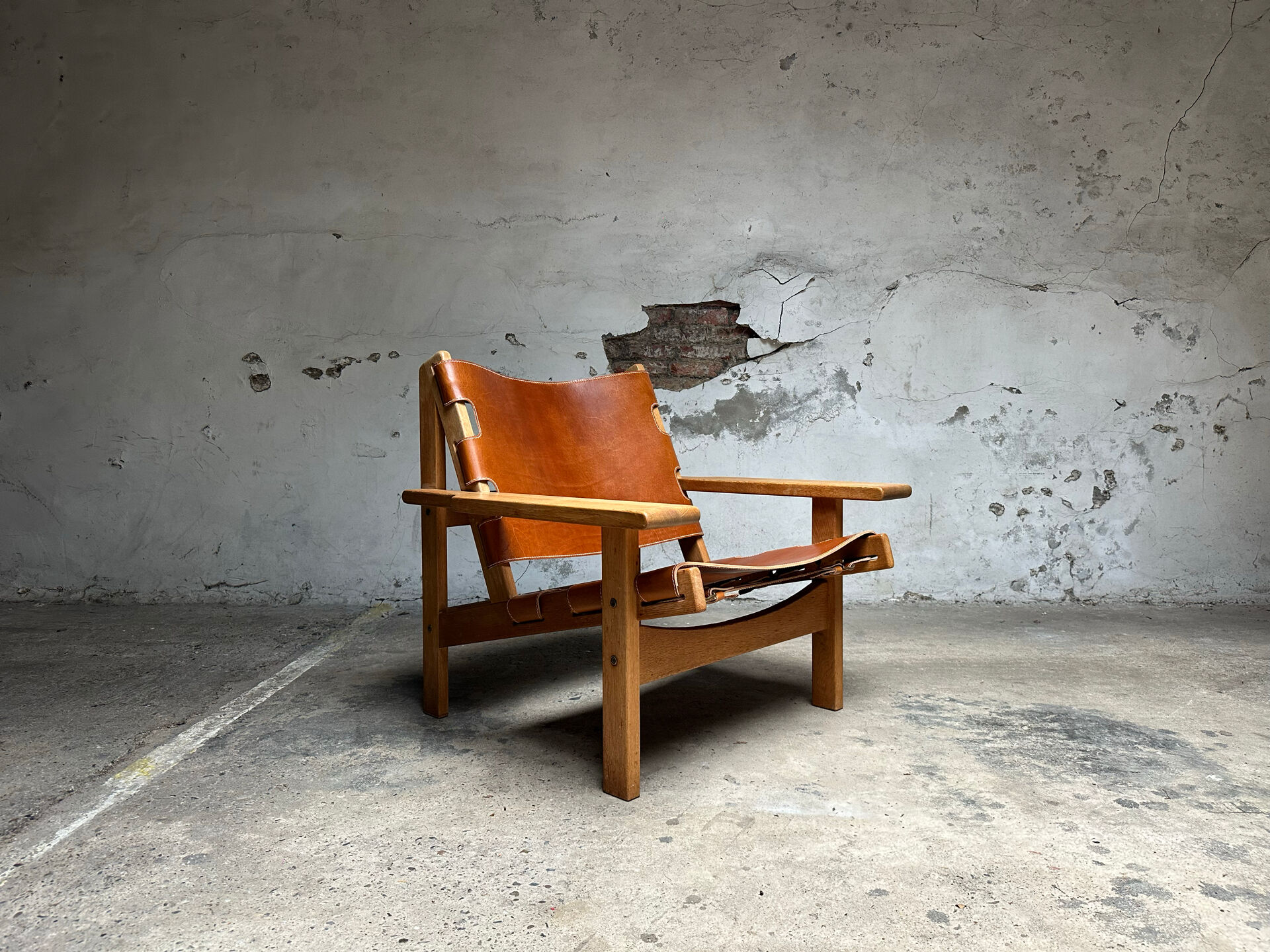 Fauteuil de chasse Kurt Østervig design danois chêne cuir
