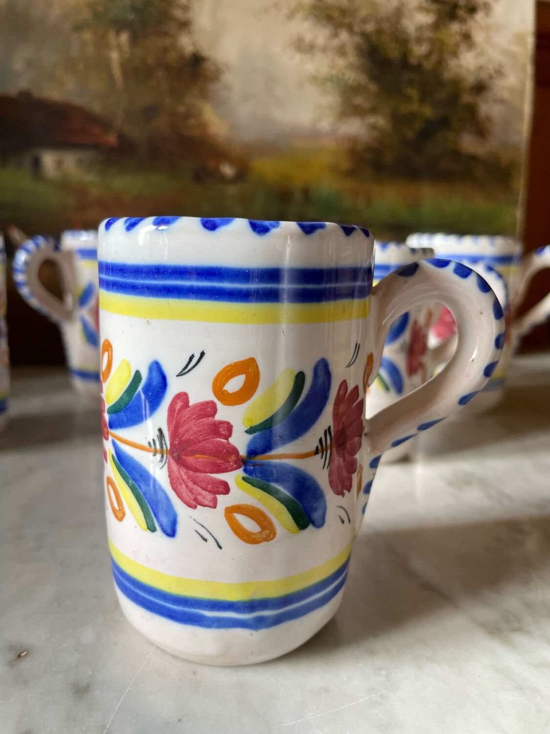 6 ceramic cups signed hc