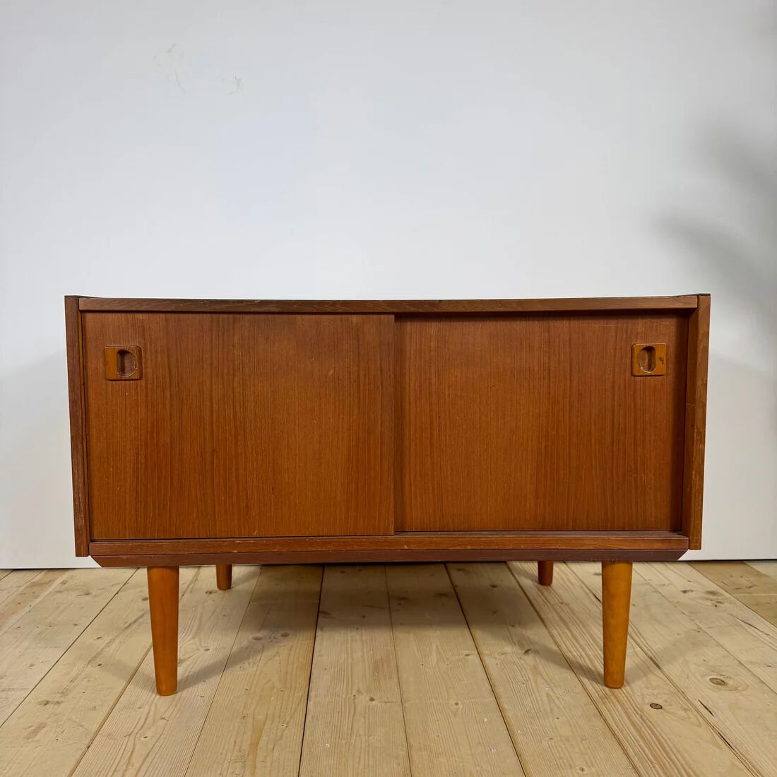Small Danish teak sideboard with sliding doors – 1960s