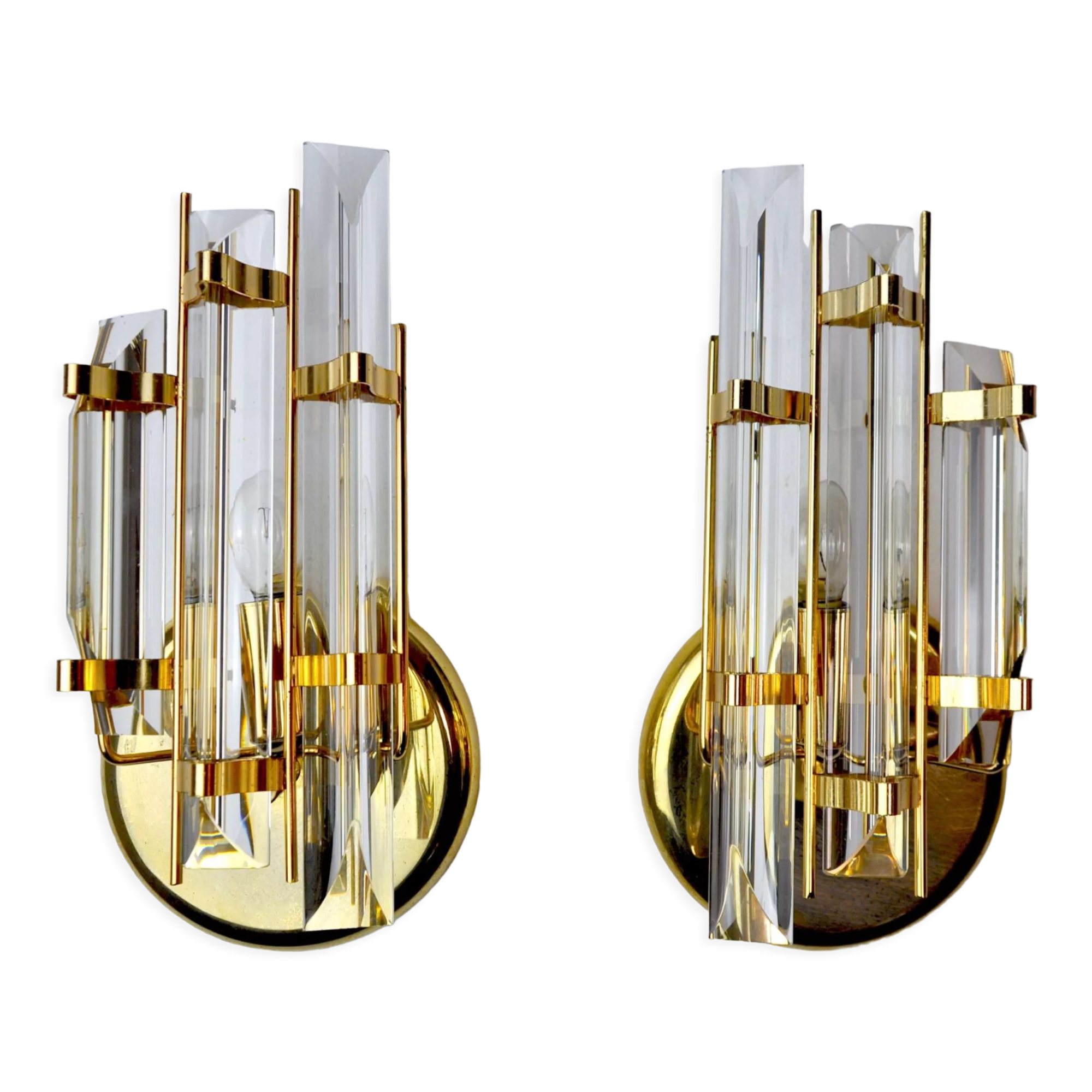 Pair of Venini wall lamps cut glass Murano Italy 1980