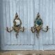 Pair of vintage bronze wall sconces with mirror and 2 candles