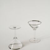 Set of 6 cocktail / martini glasses, chrome rim, Art Deco, 1930s