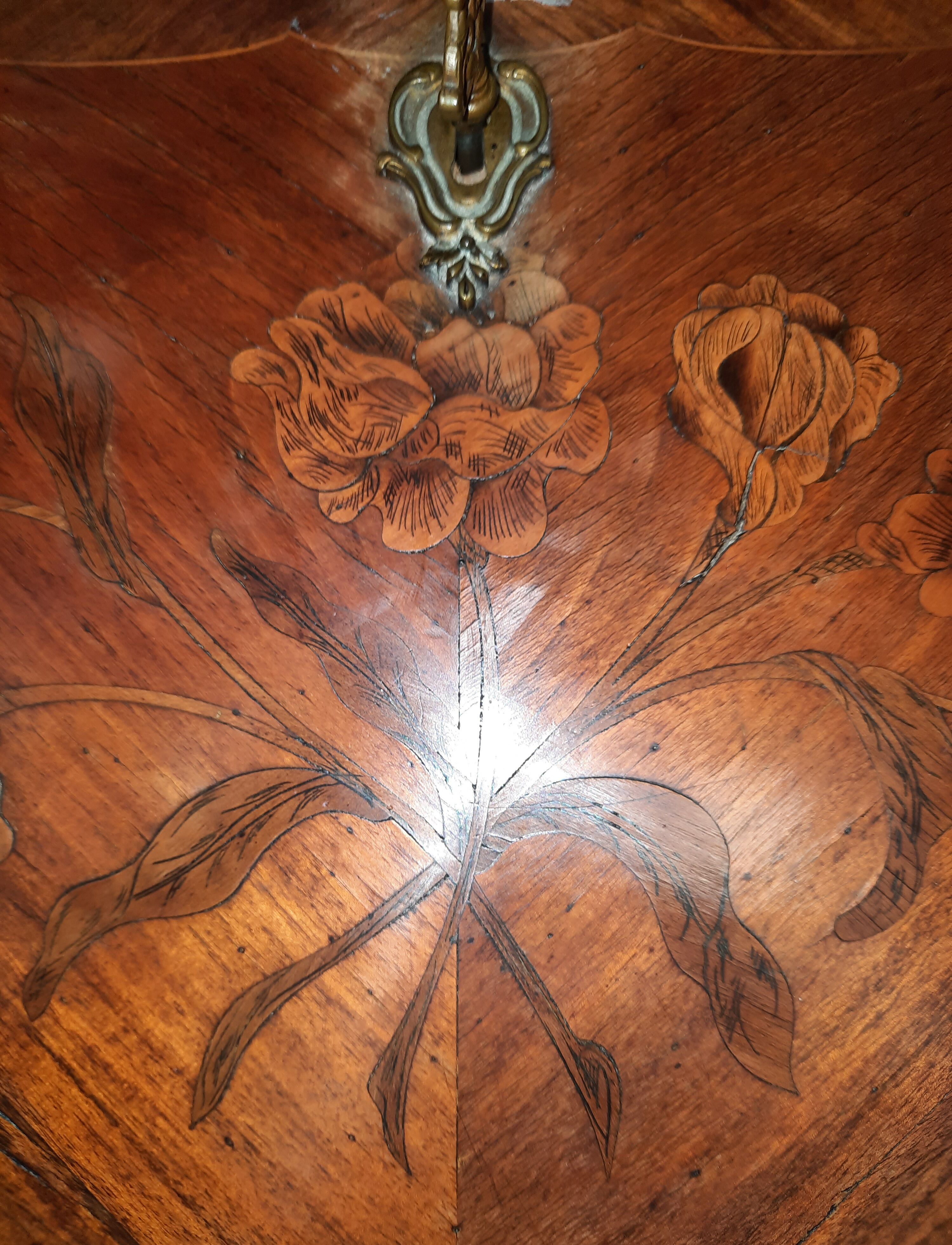 Louis XV style slope secretary desk in marquetry