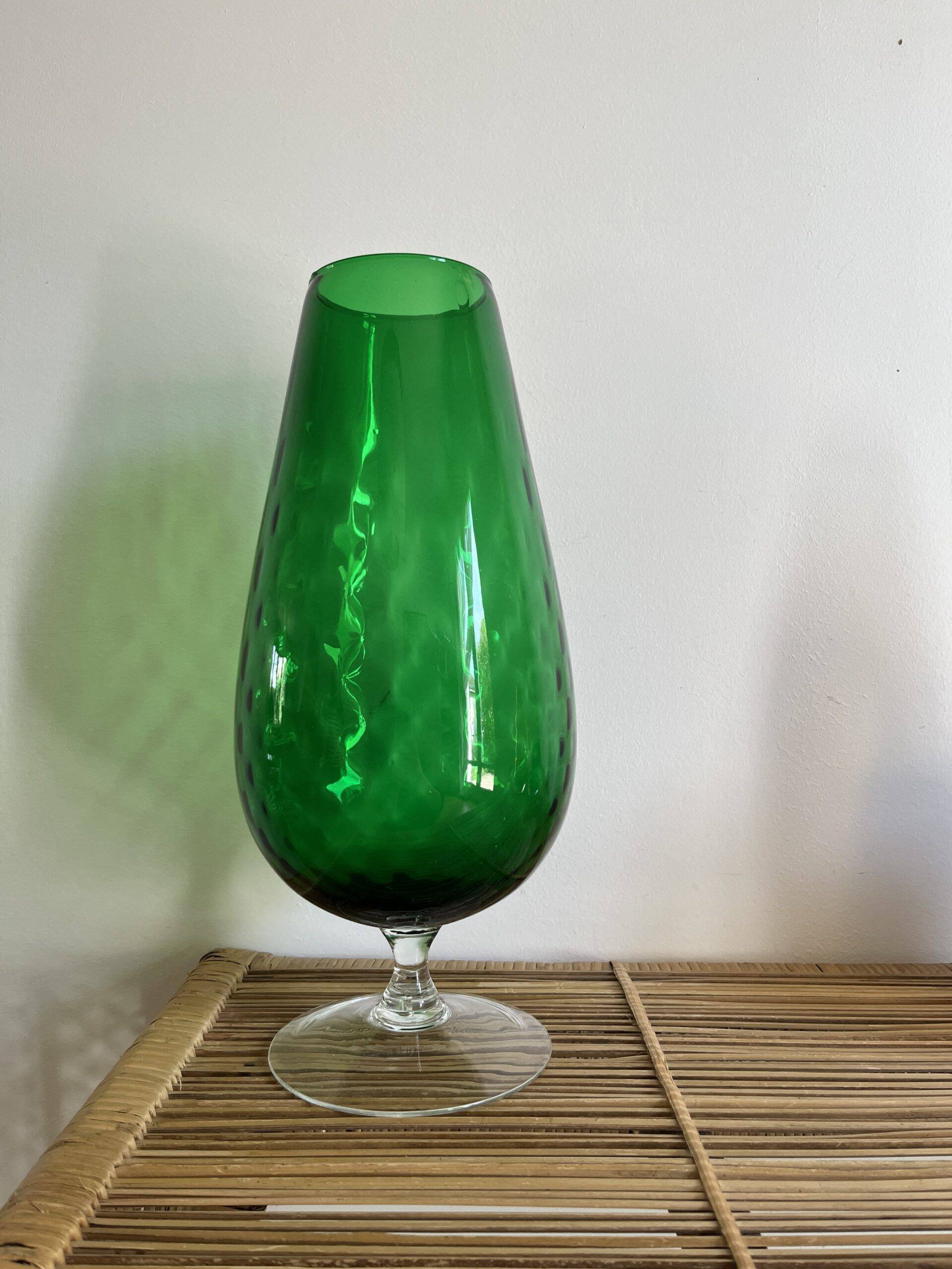 High green vase in empolied glass made in italy
