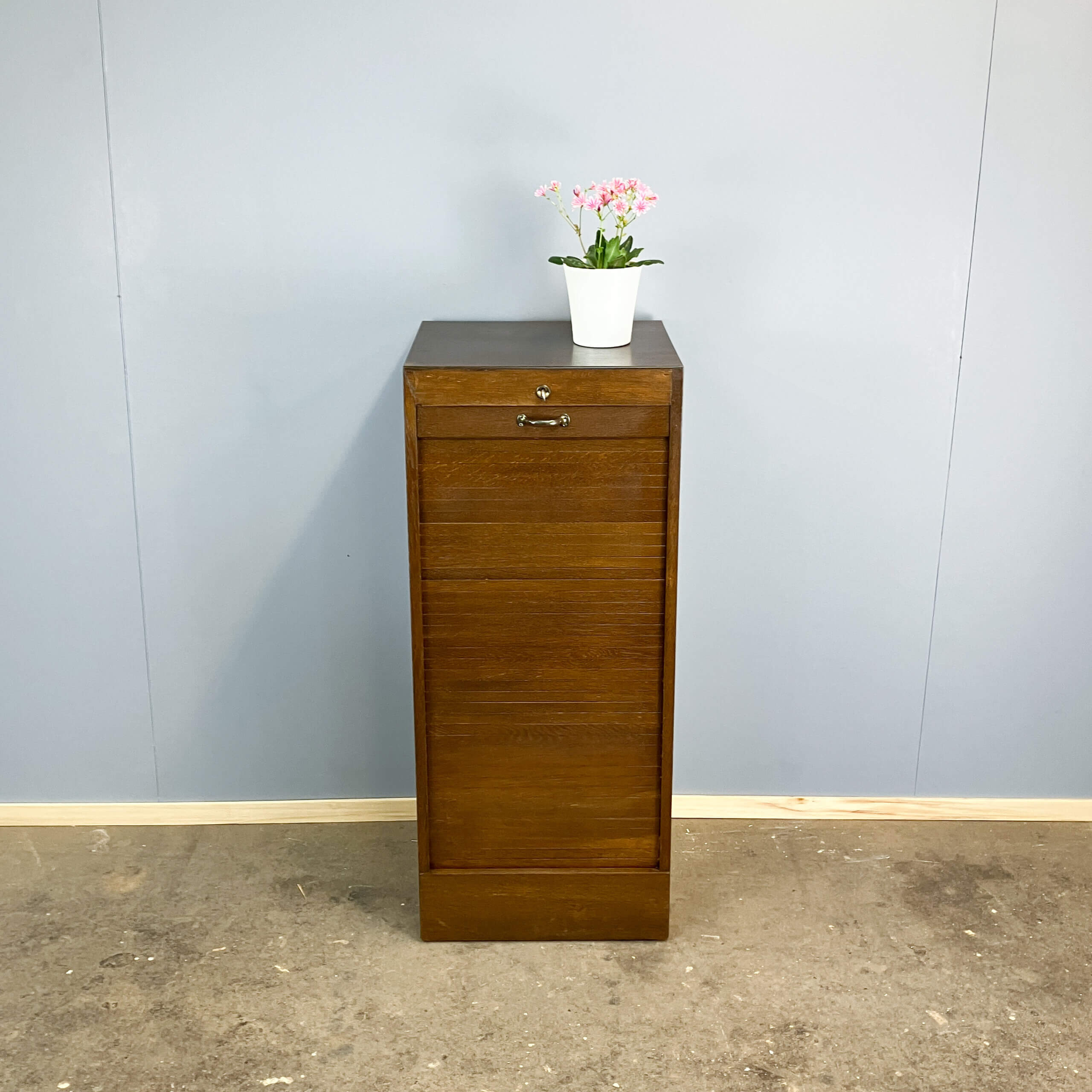 Roller shutter cabinet, dark oak, 1950s