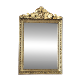 Petit miroir ancien en bois doré avec fronton