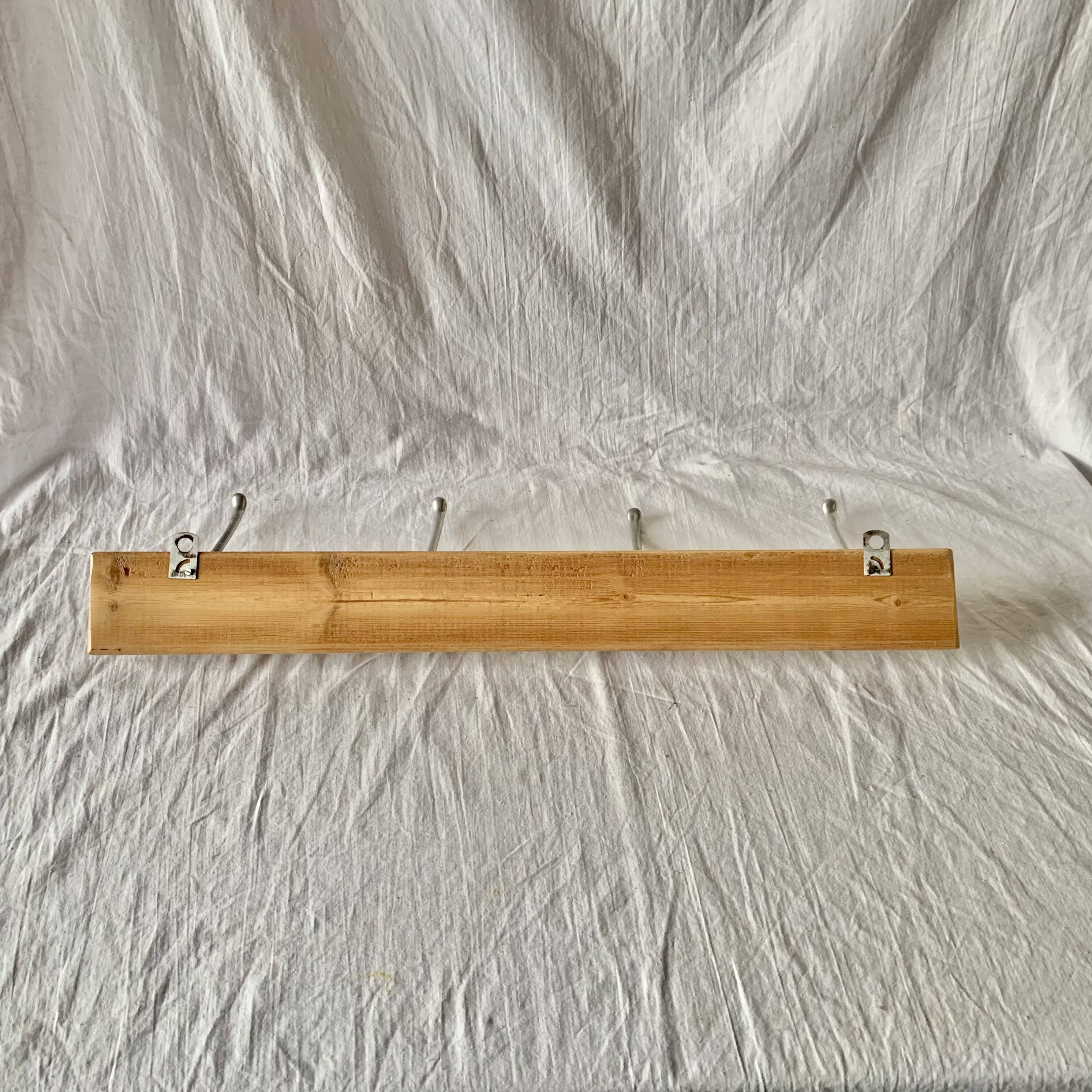 Vintage wooden coat rack - 4 cast aluminum hooks