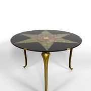 Exceptional coffee table in bronze and marble marquetry, c. 1960