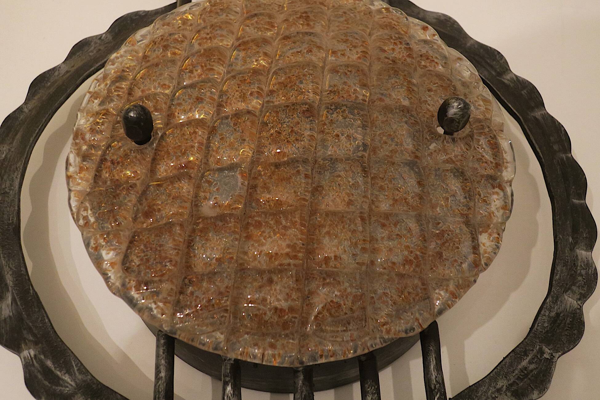 Mid century Brutalist wrought iron and Murano glass wall light, 1950-60