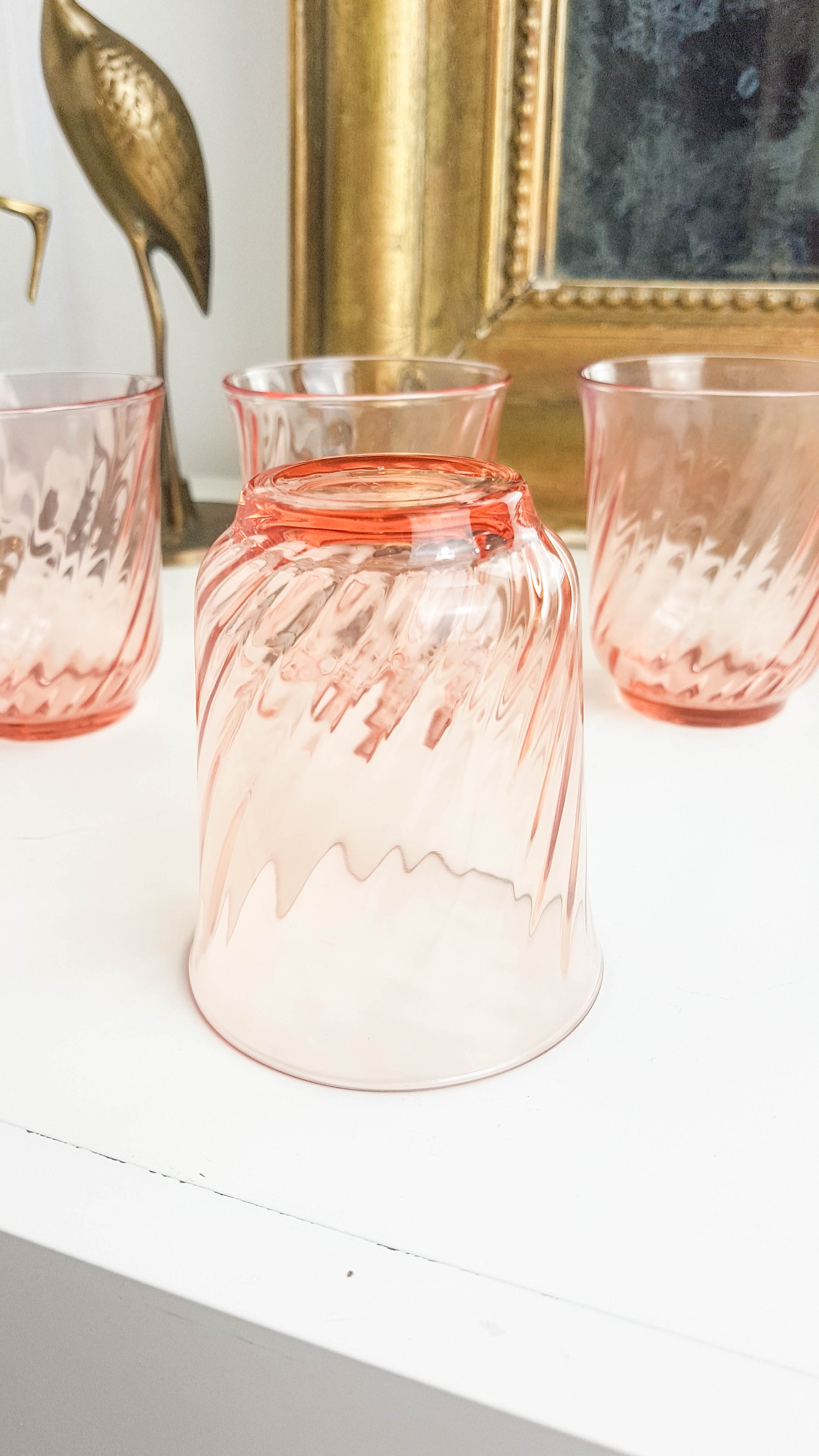 Set of 6 vintage pink depression glass tea or water glasses Rosaline French glassworks Arcoroc Luminarc