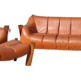 Percival lafer mp-211 sofa set with two armchairs and an ottoman in leather.