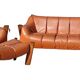 Percival lafer mp-211 sofa set with two armchairs and an ottoman in leather.