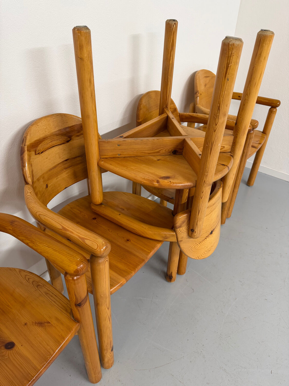 Set of 6 solid pine chairs in Scandinavian design by Reiner Daumiller vintage