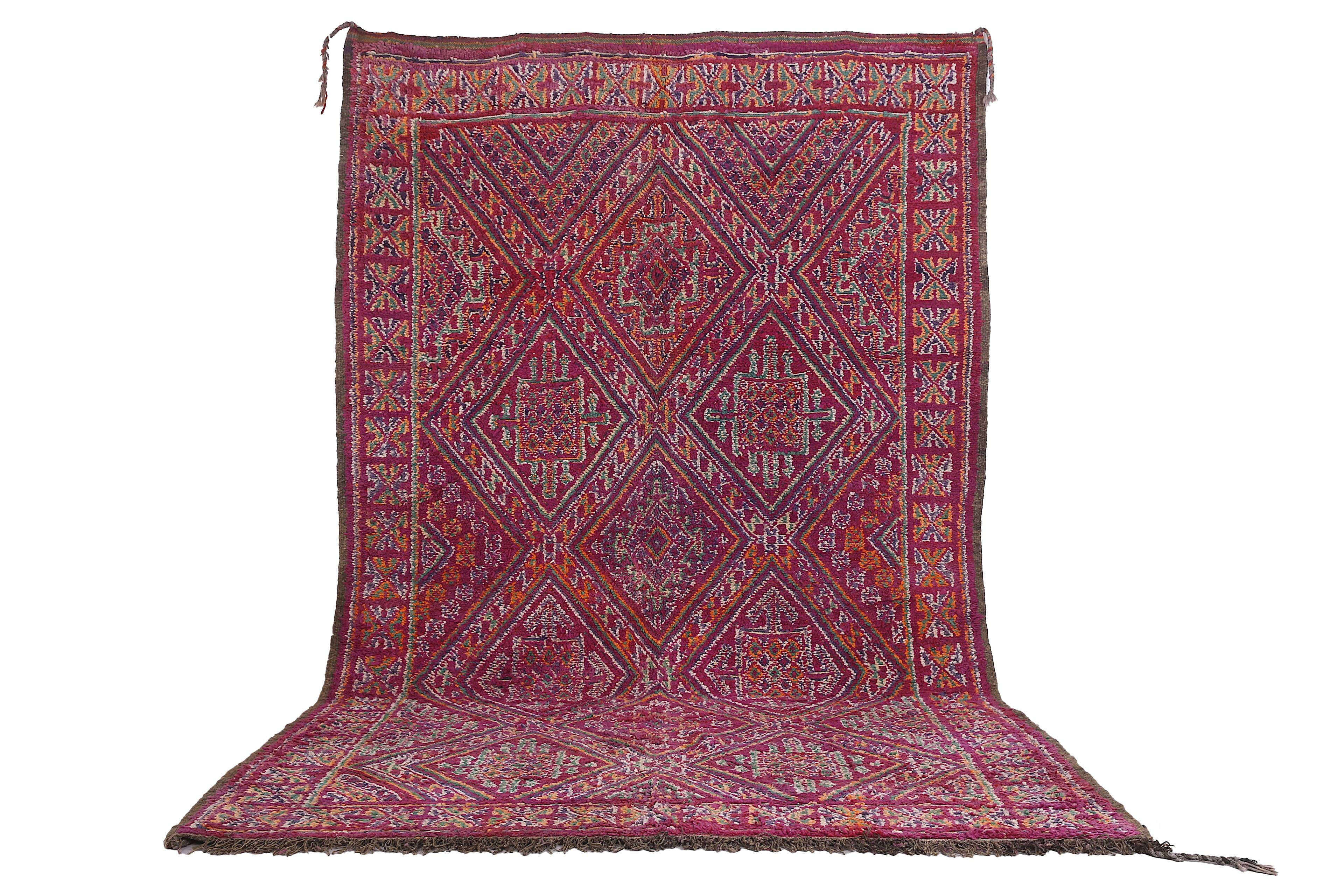 Vintage Moroccan Rug 203 x 340 cm - Moroccan Rug Purple - Berber rug Old