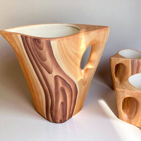 Grandjean Jourdan Vallauris Service à orangeade Vintage céramique faux bois