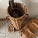 Woven wicker basket, vintage rod holder