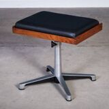 Teak Swivel Stool with Black Leather Seat, 1960s