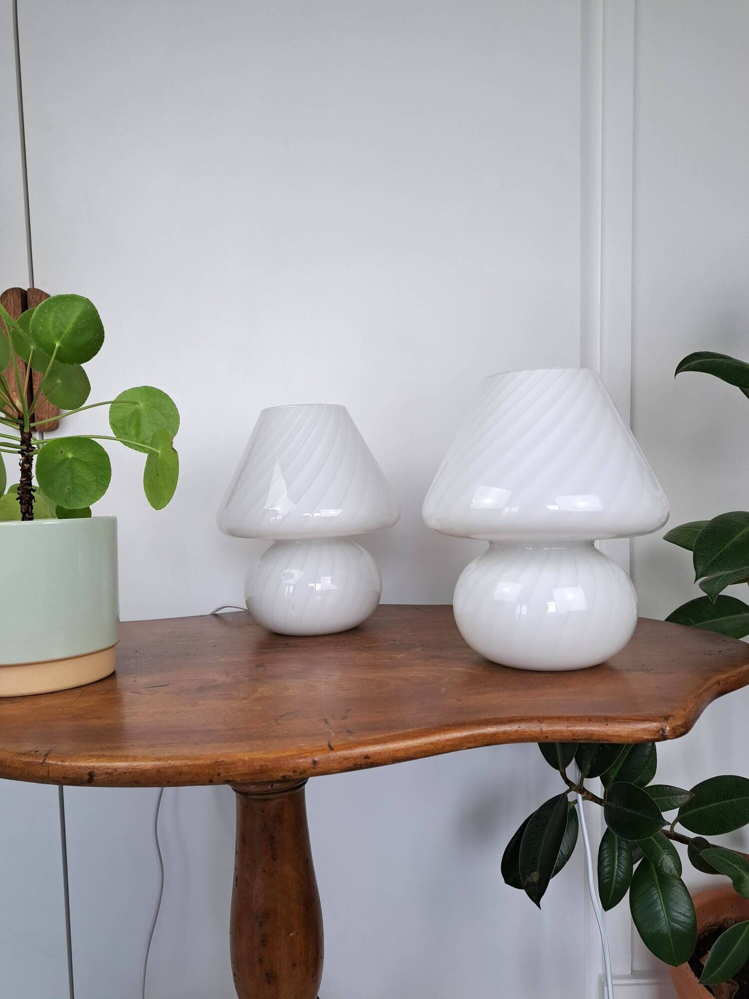 Paire de lampe de chevet champignon en verre soufflé Murano vintage