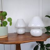 Pair of vintage Murano blown glass mushroom bedside lamps