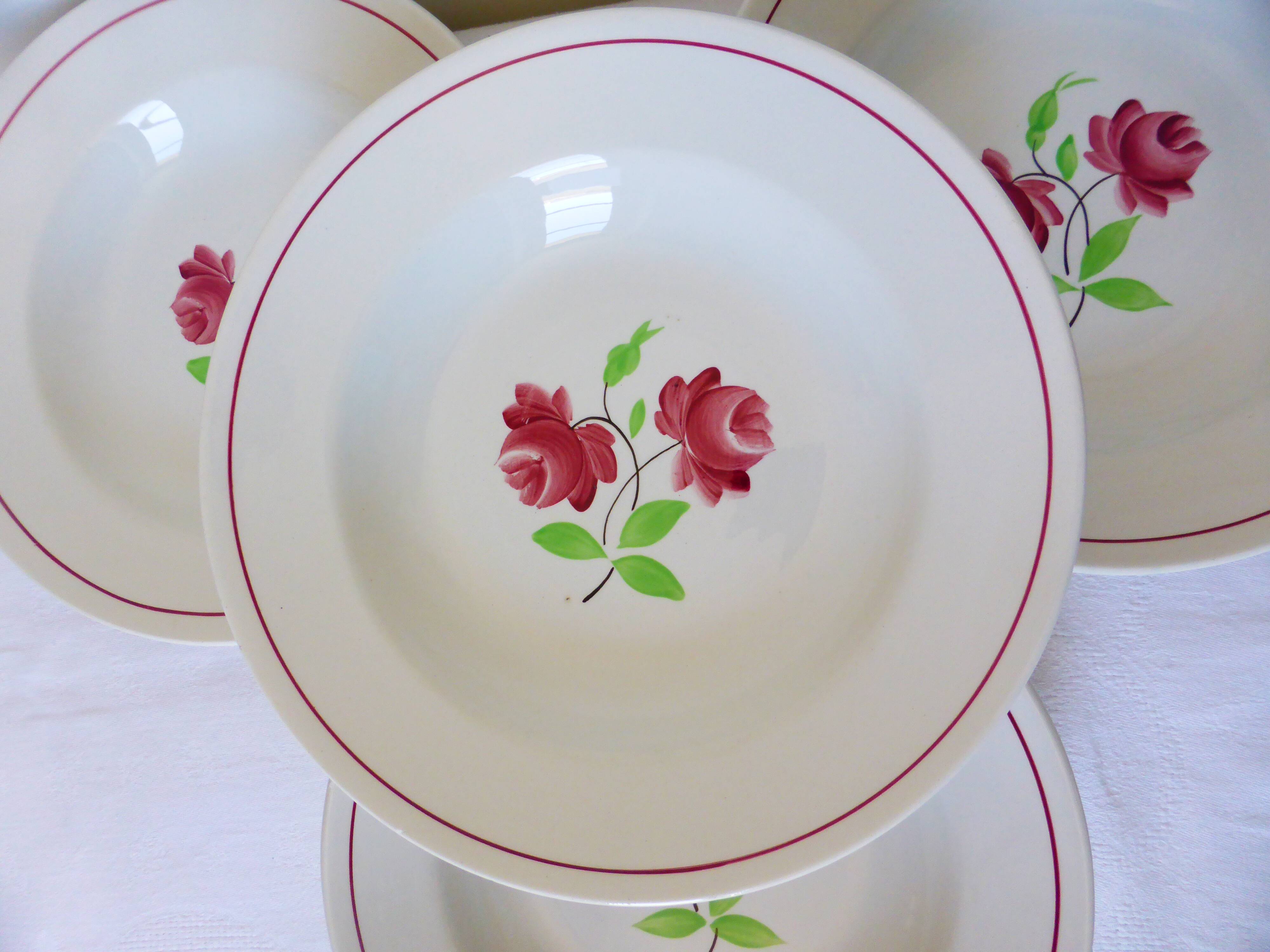 4 K and G Luneville soup plates, Rose Mai model 2106204