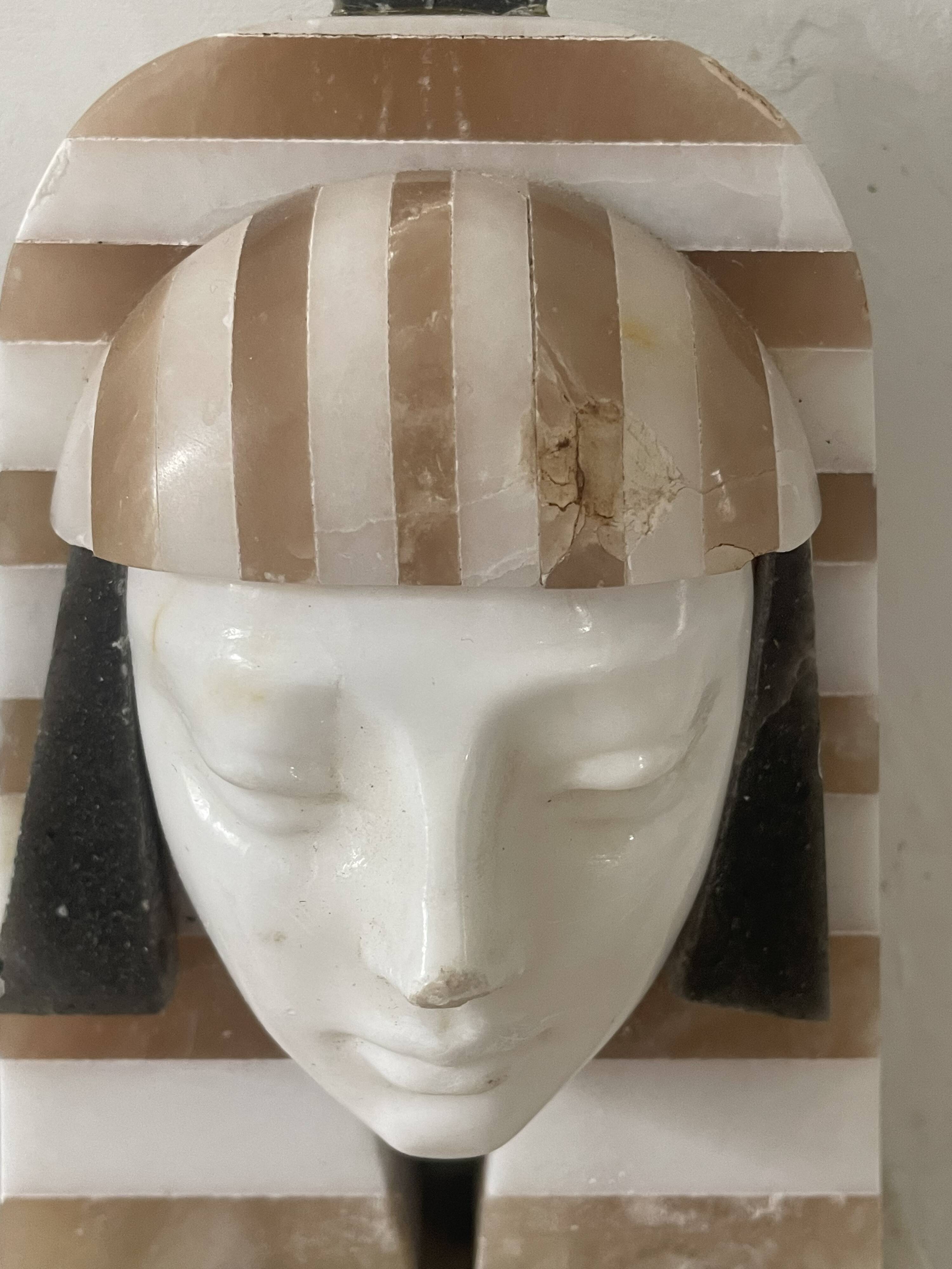 Art Deco "Egyptian Revival" pair of bookends in carved alabaster
