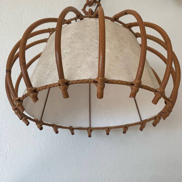▪️Lot Suspension Et Applique Osier Louis Sognot 50-60’s Bohème Chic Vintage