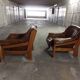 Fauteuils en cuirs et bois vintage