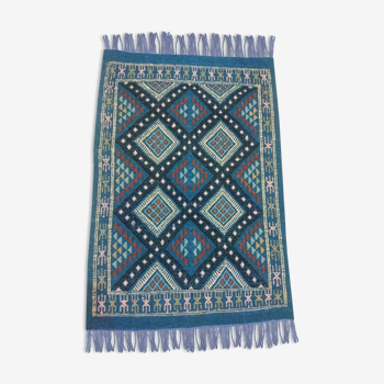 Kilim tapis bleu fait à la main en laine 58x85cm